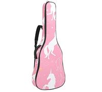 Bolsa para guitarra impermeable con cremallera, suave para guitarra, bajo, acústico y clásica, bolsa para guitarra eléctrica, unicornio, color blanco, amarillo, estrellas, fondo rosa