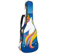 Bolsa para guitarra impermeable con cremallera, suave para guitarra, bajo, acústico y clásica, para guitarra eléctrica, bolsa de unicornio y fondo azul arcoíris