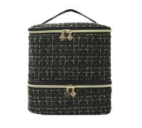 Bolsa para Herramientas de manicura Bolsa de Maquillaje Doble Capa con Adorno Dorado, Bolsa Almacenamiento Esmalte uñas Gran Capacidad, portátil para Esmalte de uñas y lámpara UV(Black)