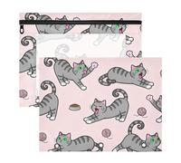 Bolsa para lápices, adorable bolsillo de 3 anillos para 3 carpetas de anillos, paquete de 2 suministros para el aula para profesores, gatos grises con patrón de hilo