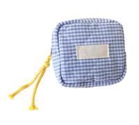 Bolsa para lápiz labial, pequeña bolsa para auriculares para estudiantes, bolsa cuadrada con cremallera a cuadros, monedero para maquillaje, monedero para mujer, Blue, Refer to description, Unisex