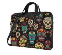 Bolsa para laptop con estampado de Sugar And Skulls, correa acolchada para el hombro, simplifica tu día a día, ideal para viajes de negocios, Negro -, 13 inch