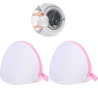 Bolsa para Lavar Ropa Interior en Lavadora, 2 Bolsas de Lavado Semi-Circulares 19x17cm Color Rosa, Tela Sándwich Reutilizable con Cremallera Oculta Autocierre