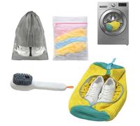 Bolsa para Lavar Zapatillas en Lavadora - Kit Completo 4 en 1. Incluye 1 Bolsa con protección Chenille 360°, 1 Bolsa de Malla Ropa Delicada, 1 Funda de Viaje y Cepillo - Cremallera YKK con Seguro