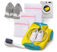 Bolsa para Lavar Zapatillas en Lavadora - Kit Completo 8 en 1. Incluye 2 Bolsas con protección Chenille 360°, 3 Bolsas de Malla Ropa Delicada, 2 Fundas de Viaje y Cepillo - Cremallera YKK con Seguro
