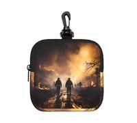 Bolsa para monedas, portatarjetas con impresión de bomberos que luchan contra incendios, mini cartera con llavero, para viajes, uso diario y regalos