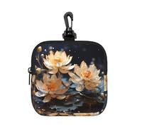 Bolsa para monedas, tarjetero con estampado de loto blanco bohemio, mini cartera con llavero, para viajes, uso diario y regalos