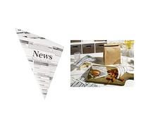 Bolsa para patatas fritas con diseño de periódico 32,5 cm x 23 cm x 23 cm, capacidad 250 g, impermeable a la grasa, 1000 unidades