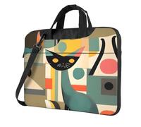 Bolsa para portátil con estampado de gato de mediados de siglo, correa acolchada para el hombro, simplifica tu día a día, ideal para viajes de negocios, Negro -, 14 inch