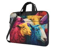 Bolsa para portátil con patrón único de ovejas de varios colores, ligera y fácil de transportar para viajes de negocios, trabajo y estudio, Negro, 13 inch