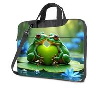 Bolsa para portátil de 40.6 cm, diseño con texto en inglés "Love in the Rainforest: Two Frogs Share A Heart", color, 26x36cm