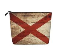 Bolsa para postales de madera vieja con diseño de bandera del estado de Alabama, resistente al agua, organizador para mujer, bolsa de maquillaje de cáñamo falso, estuche grande para cosméticos