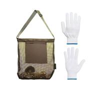 Bolsa para Recoger Setas De 1 Pieza con 1 Par De Guantes De Algodón, Bolsa para Recoger Frutas, Bolsa De Malla Plegable De Gran Capacidad, Bolsa con Correa Ajustable para El Hombro