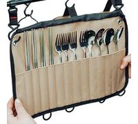 Bolsa para Rollo de Cubertería Portátil - Organizador de Almacenamiento de Utensilios de Viaje, Material de Poliéster Resistente al Agua | Estuche Compacto con Compartimentos Seguros Ideal para