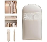 Bolsa para Ropa Colgante Autocomprimible que Ahorra Espacio, Organizadores de Armario que Ahorran Espacio, Space Saving Hanging Garment Bag with Self Compression Zippe (Beige, L)