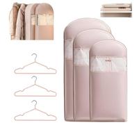 Bolsa para ropa colgante con cremallera, Bolsa de ropa colgante que ahorra espacio con cremallera de autocompresión, organizador de abrigos, organizador armario ropa (Rosa, 3Pcs)