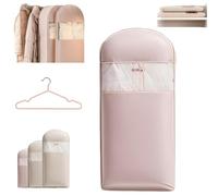 Bolsa para ropa colgante con cremallera, Bolsa de ropa colgante que ahorra espacio con cremallera de autocompresión, organizador de abrigos, organizador armario ropa (Rosa, Mediana)