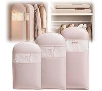 Bolsa para ropa colgante que ahorra espacio con cremallera autocomprimible, funda antipolvo para abrigos de plumas, organizador de armario que ahorra espacio.(Pink,Small+Medium+Large)