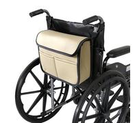 Bolsa para Silla de Ruedas, Bolsa lateral para silla de Ruedas,Trasera impermeable PU silla de ruedas bolsa colgante mochila multifuncional bolsa de almacenamiento para sillas de ruedas(Beige)
