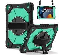 Bolsa para tableta, funda For iPad 9th/8th/7th Generation 10.2 Inch 2021/2020/2019 Tablet PC Case Hybrid Silicone PC Cover with 360° Rotating Stand,Anti-Scratch Shoulder/Wrist Straps(Green 2)