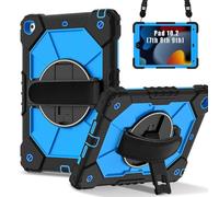 Bolsa para tableta, funda For iPad 9th/8th/7th Generation 10.2 Inch 2021/2020/2019 Tablet PC Case Hybrid Silicone PC Cover with 360° Rotating Stand,Anti-Scratch Shoulder/Wrist Straps(Blue 2)