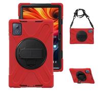 Bolsa para tableta, funda Heavy Duty Shockproof TPU Case For Lenovo Tab K11 Plus 11.45 Inch TB352FU, Protective Cover Drop-Proof Shock-Proof W Rotating Kickstand+Handle+Shoulder Strap(Rosso)