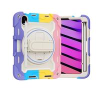 Bolsa para tableta, funda Kids Case For iPad Mini 7 (A17 Pro) 2024/Mini 6 8.3",Multi-Angle Elastic Bracket+360° Adjustable Swivel Hand Strap Three-in-one Shatter-Resistant Shell(RAINBOW PINK)