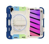 Bolsa para tableta, funda Kids Case For iPad Mini 7 (A17 Pro) 2024/Mini 6 8.3",Multi-Angle Elastic Bracket+360° Adjustable Swivel Hand Strap Three-in-one Shatter-Resistant Shell(RAINBOW BLUE)