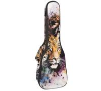 Bolsa para ukelele, funda para ukelele para concierto soprano tenor de 23 pulgadas, 10 mm de grosor, acolchado suave, correas ajustables, bolsa de concierto, tigres y leones de acuarela