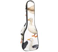 Bolsa para ukelele, funda para ukelele para concierto soprano tenor de 23 pulgadas, 10 mm de grosor, acolchado suave, correas ajustables, patos indios negros y blancos