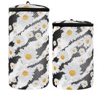 Bolsa para zapatillas de deporte para lavadora, 2 unidades, bolsa de lavandería, bolsa para lavadora, margarita, negra, blanca, pincelada, diseño de margaritas, color negro y blanco, con pincel, 1,