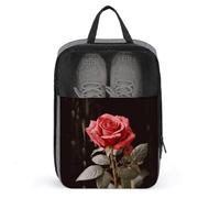 Bolsa para zapatos con diseño de rosas rojas y amor con cierre de cremallera, bolsas de almacenamiento con asa y portátil, resistente al agua, artículos esenciales de viaje