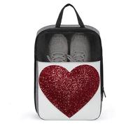 Bolsa para zapatos de golf con corazón rojo con purpurina para viajes, uso diario, antipolvo