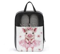 Bolsa para zapatos de golf con diseño de cerdo bohemio y flores rosadas para viajes, uso diario, antipolvo