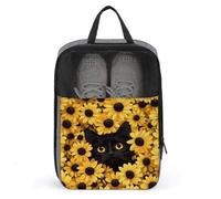 Bolsa para zapatos de golf con diseño de gato negro que mira de girasoles para viajes, uso diario, bolsa de almacenamiento antipolvo para zapatos de golf