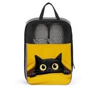 Bolsa para zapatos de golf con diseño de gato negro que mira desde el amarillo para viajes, uso diario, antipolvo