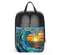 Bolsa para zapatos de golf con diseño de olas del océano para viajes, uso diario, antipolvo, bolsa de almacenamiento para zapatos de golf