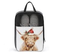 Bolsa para zapatos de golf con diseño de vaca de las Tierras Altas en acuarela con sombrero de Navidad para viajes, uso diario, bolsa de almacenamiento antipolvo para zapatos