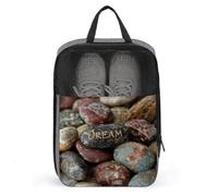 Bolsa para zapatos de golf con piedras inspiradoras con texto positivo de ensueño para viajes, uso diario, bolsa de almacenamiento antipolvo para zapatos de golf
