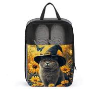 Bolsa para zapatos de golf, diseño de sombrero de bruja, gato, flores amarillas, mariposa, para viajes, uso diario, antipolvo
