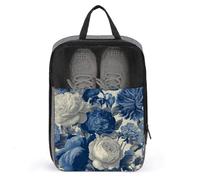 Bolsa para zapatos de golf, diseño floral azul y blanco con rosas y peonías para viajes, uso diario, antipolvo