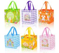 Bolsa Pascua, 6 Piezas Bolsas de Pegalo Pascua con Asas, Telas no Tejidas Bolsade Fiesta de Pascua, Reutilizable Bolsas de Pascua para Envolver Regalos, Búsqueda de Huevos (Colores Mixtos-A)