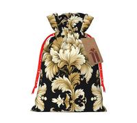 Bolsa pequeña con cordón con estampado de damasco para regalos, bolsa de regalo reutilizable, para regalos de vacaciones y fiestas