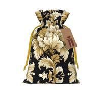 Bolsa pequeña con cordón con estampado de damasco para regalos, bolsa de regalo reutilizable, para regalos de vacaciones y fiestas