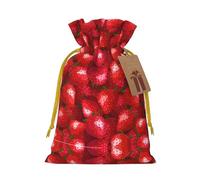 Bolsa pequeña con cordón con estampado de fresa roja para regalos, bolsa de regalo reutilizable, para regalos de vacaciones y fiestas