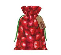 Bolsa pequeña con cordón con estampado de fresa roja para regalos, bolsa de regalo reutilizable, para regalos de vacaciones y fiestas