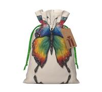 Bolsa pequeña con cordón con estampado de mariposa arcoíris para regalos, bolsa de regalo reutilizable, para regalos de vacaciones y fiestas