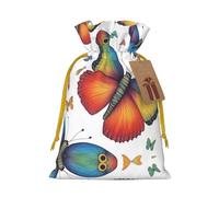 Bolsa pequeña con cordón con estampado de mariposa arcoíris para regalos, bolsa de regalo reutilizable, para regalos de vacaciones y fiestas
