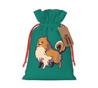 Bolsa pequeña con cordón con estampado de perro Pomerania de dibujos animados para regalos, bolsa de regalo reutilizable, para regalos de vacaciones y fiestas