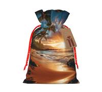 Bolsa pequeña con cordón con estampado de playa hawaiana con palmeras para regalos, bolsa de regalo reutilizable, para regalos de vacaciones y fiestas